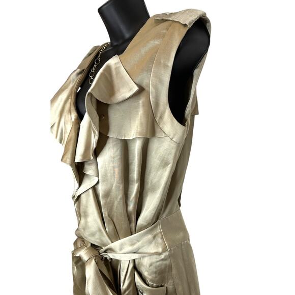 Cynthia Steffe sleeveless satin ruffle v neck utility belted mini dress size 8 - Picture 6 of 15